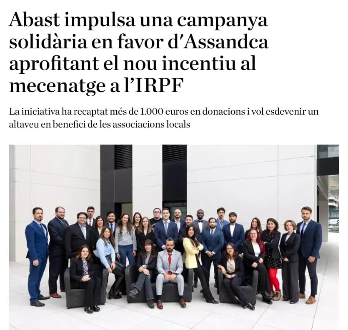 Abast promotes a solidarity campaign in favor of Assandca taking advantage of the new incentive for patronage in the IRPF