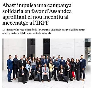 Abast promotes a solidarity campaign in favor of Assandca taking advantage of the new incentive for patronage in the IRPF